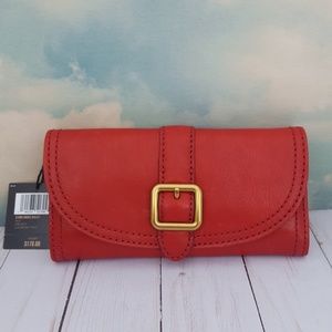 FRYE Red Leather Claude Buckle Wallet NWT